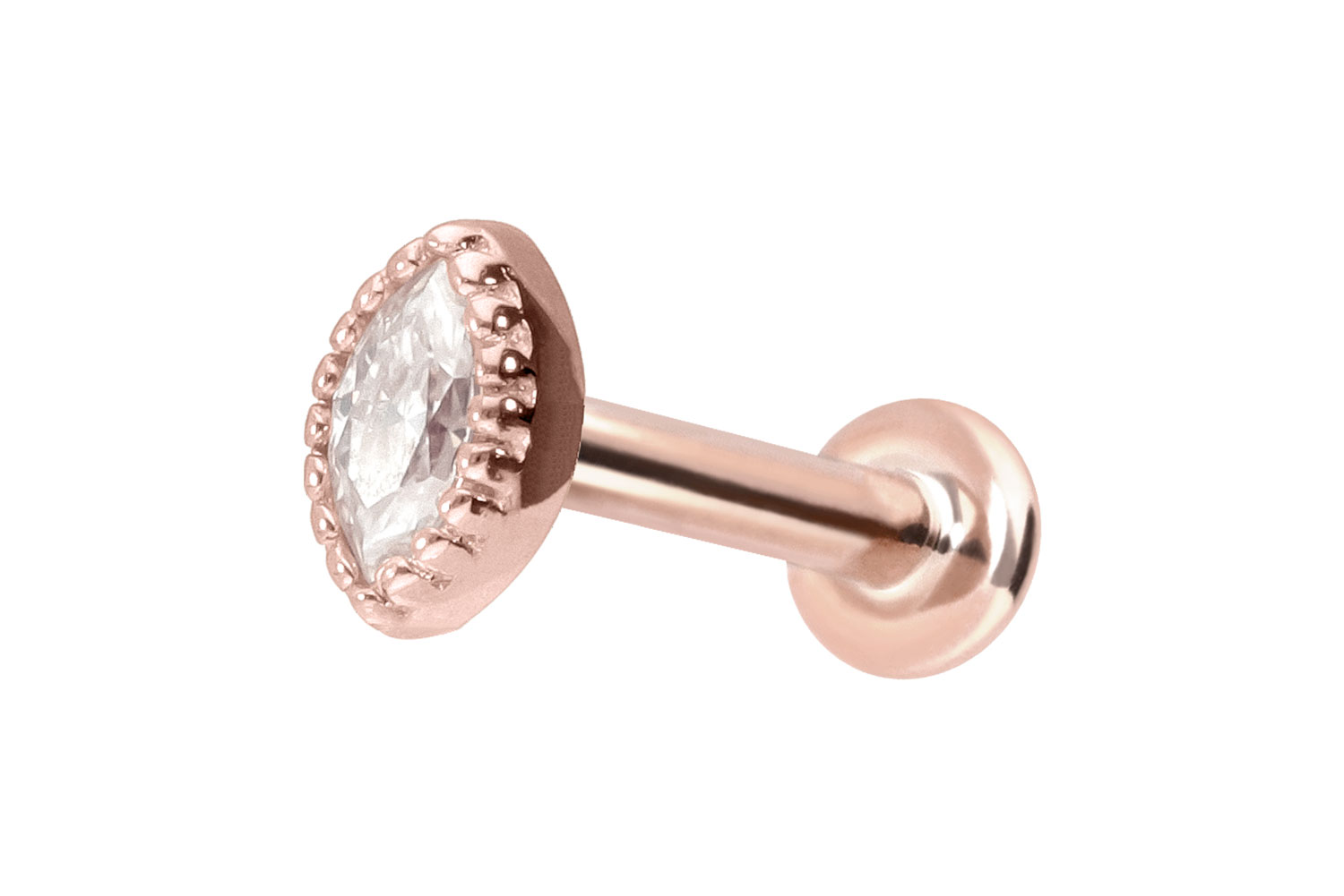 14 Karat Gold Labret Piercing mit Push Fit MOISSANIT-OVAL